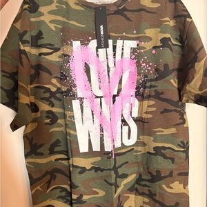 Fashion Nova Camouflage Tee with Pink Love Graphic
